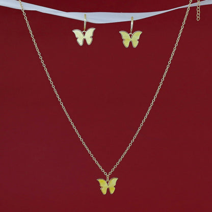 Butterfly neckpiece with hoop earrings