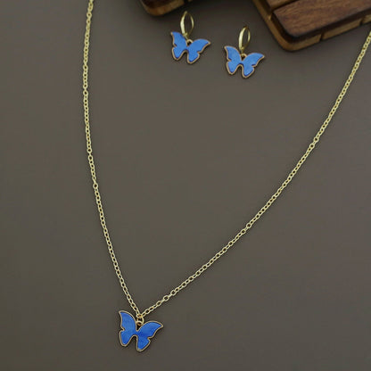Butterfly neckpiece with hoop earrings