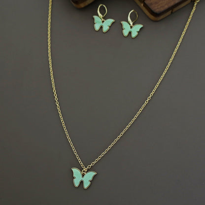 Butterfly neckpiece with hoop earrings