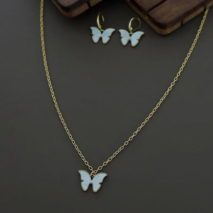 Butterfly neckpiece with hoop earrings